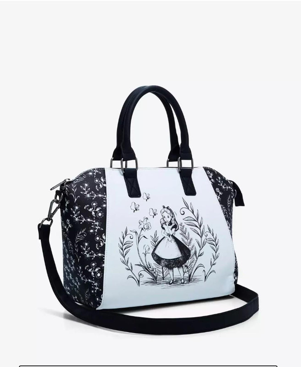 Loungefly Disney Alice In Wonderland Black & White Satchel Bag NWT