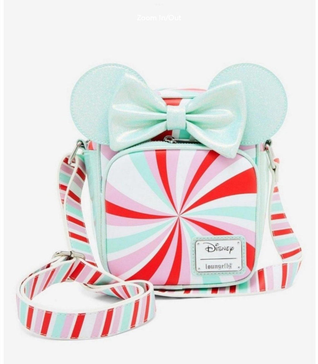 Loungefly Disney Minnie Mouse Ears Peppermint Print Crossbody Bag NWT!! HTF