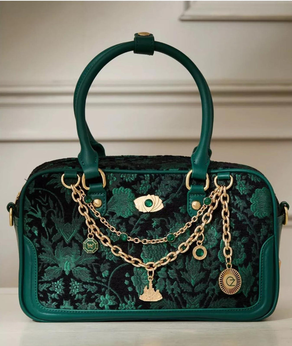 Wicked Oz Green Floral Handbag with Bag Chain NWT