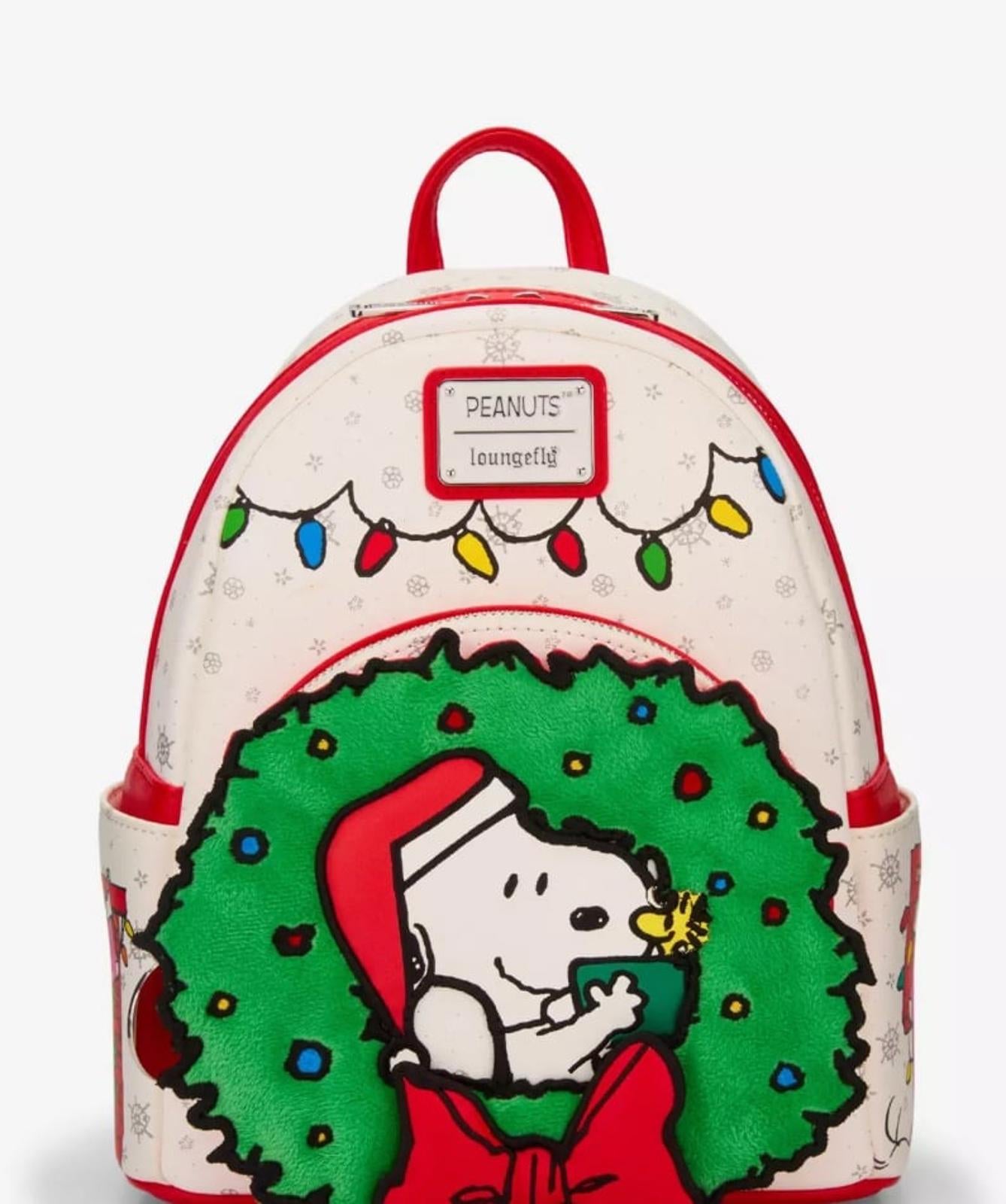 Loungefly Peanuts Snoopy & Woodstock Holiday Wreath Mini Backpack NWT