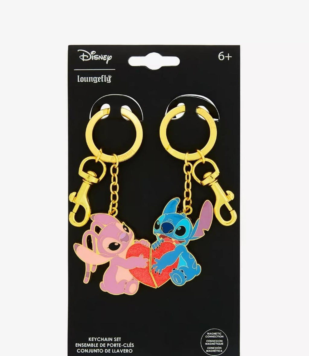 Loungefly Disney Lilo & Stitch Angel & Stitch Heart Magnetic Keychain Set NWT