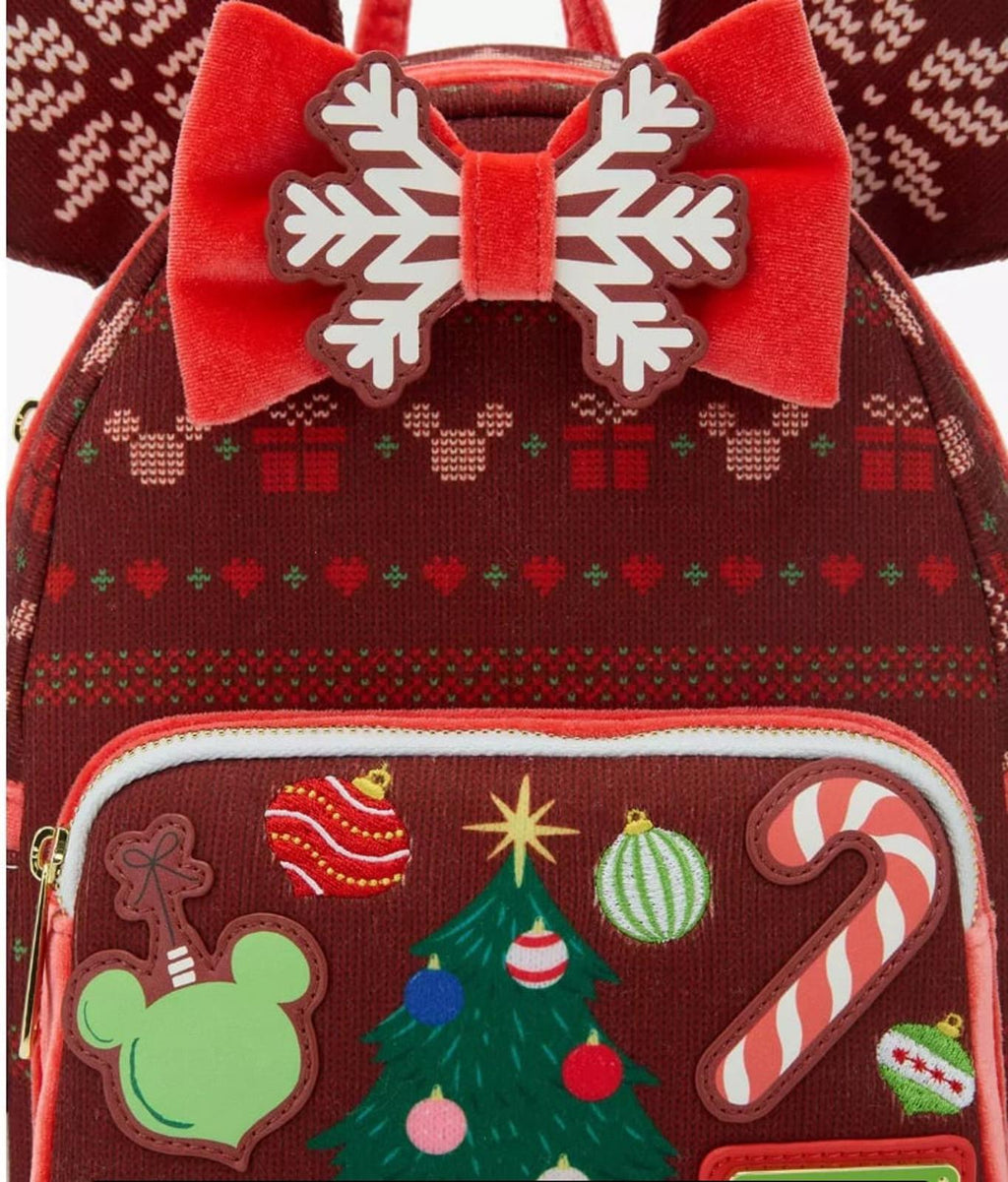 Loungefly Disney Minnie Mouse Sweater Holiday Mini Backpack NWT