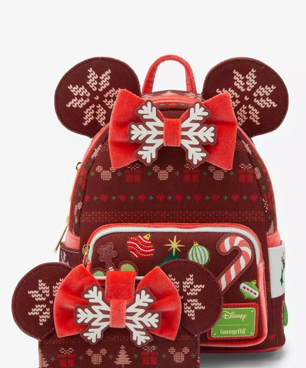 Loungefly Disney Minnie Mouse Sweater Holiday Mini Backpack NWT