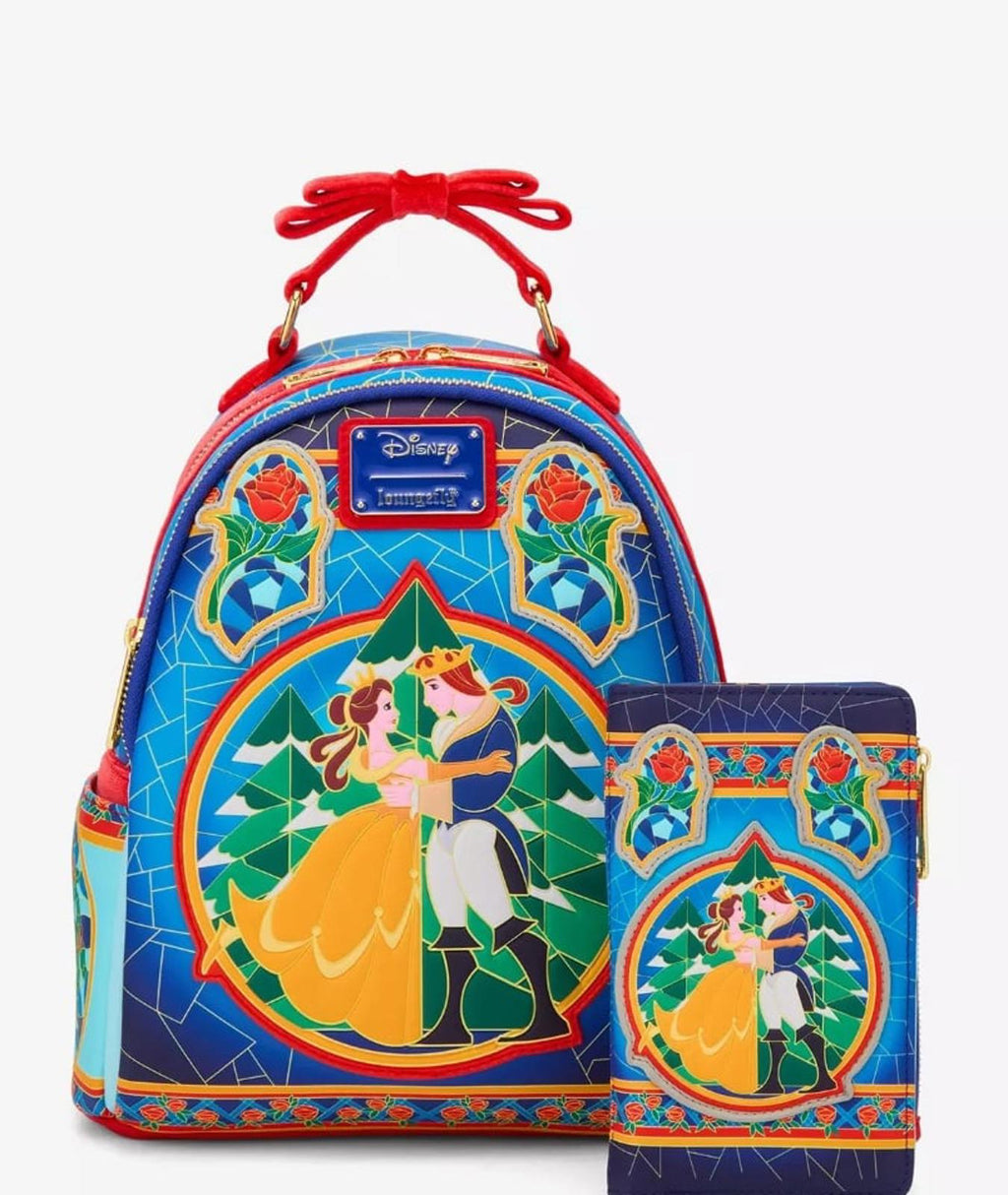 Loungefly Disney Beauty and the Beast Stained Glass Mini Backpack NWT