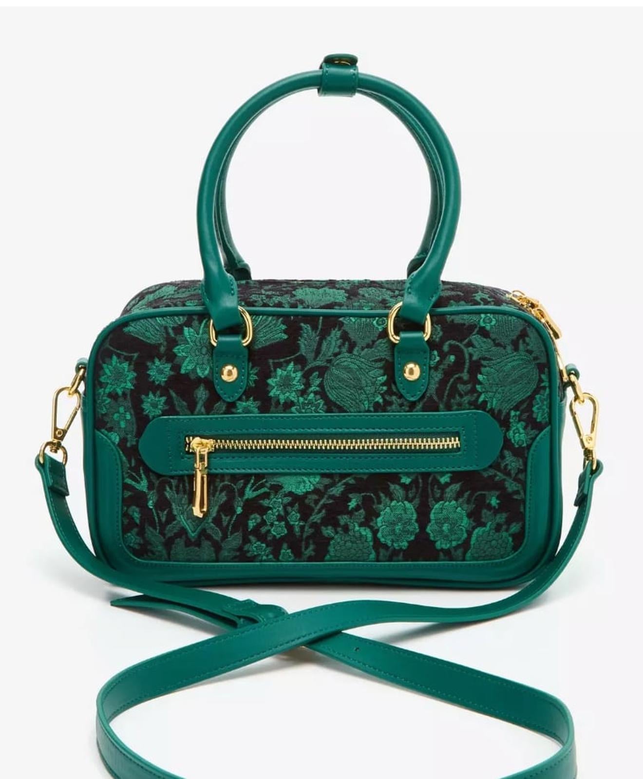 Wicked Oz Green Floral Handbag with Bag Chain NWT