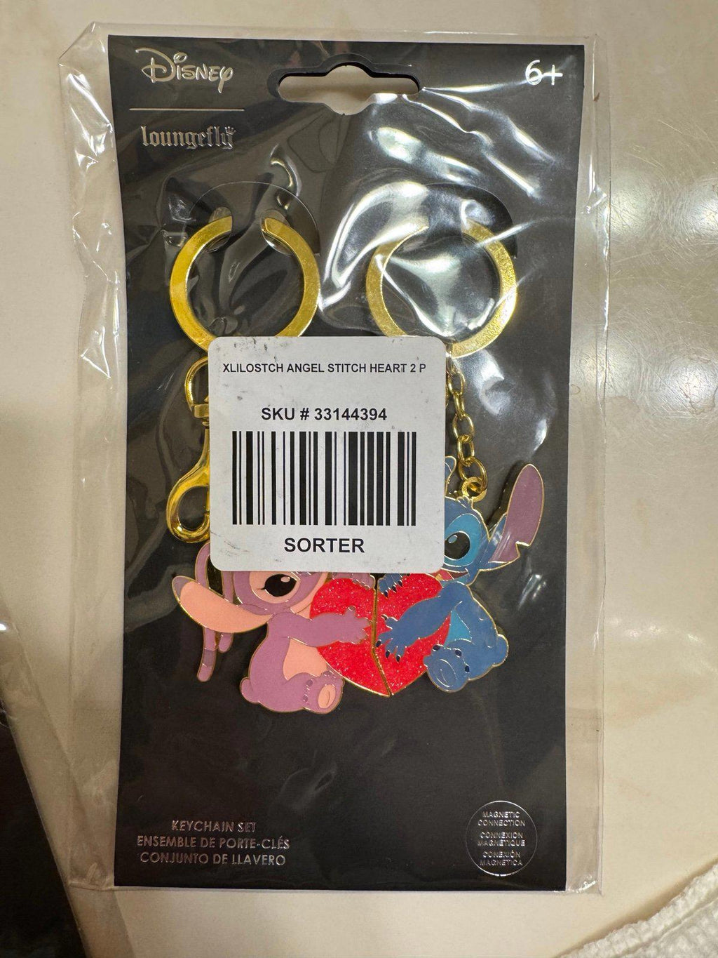 Loungefly Disney Lilo & Stitch Angel & Stitch Heart Magnetic Keychain Set NWT