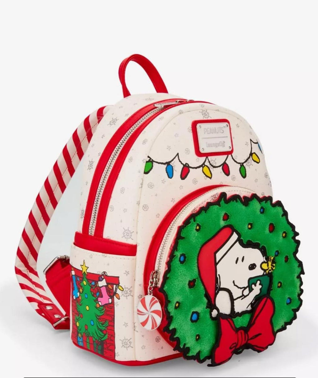 Loungefly Peanuts Snoopy & Woodstock Holiday Wreath Mini Backpack NWT