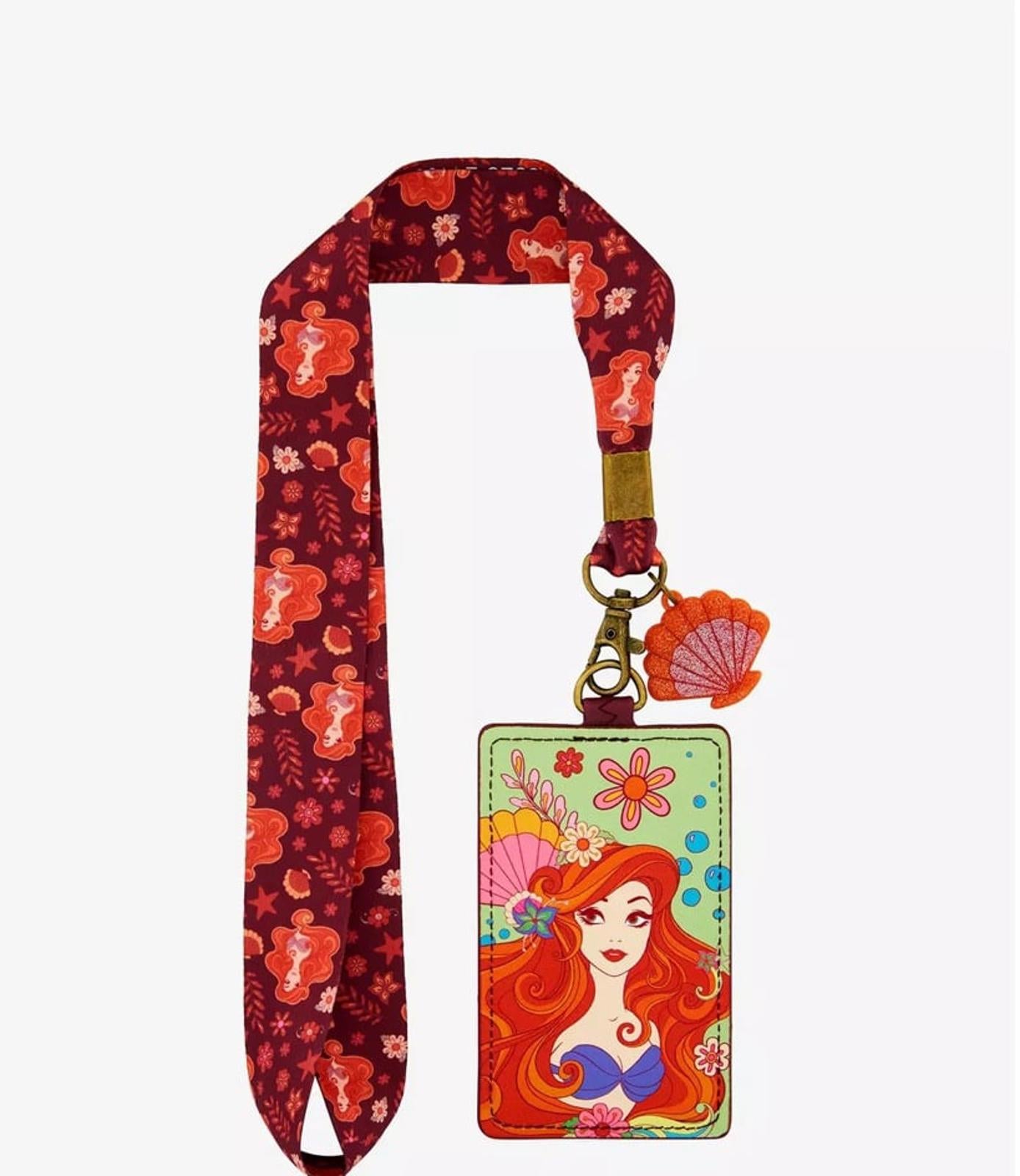 Disney The Little Mermaid Ariel Red Floral Lanyard NWT