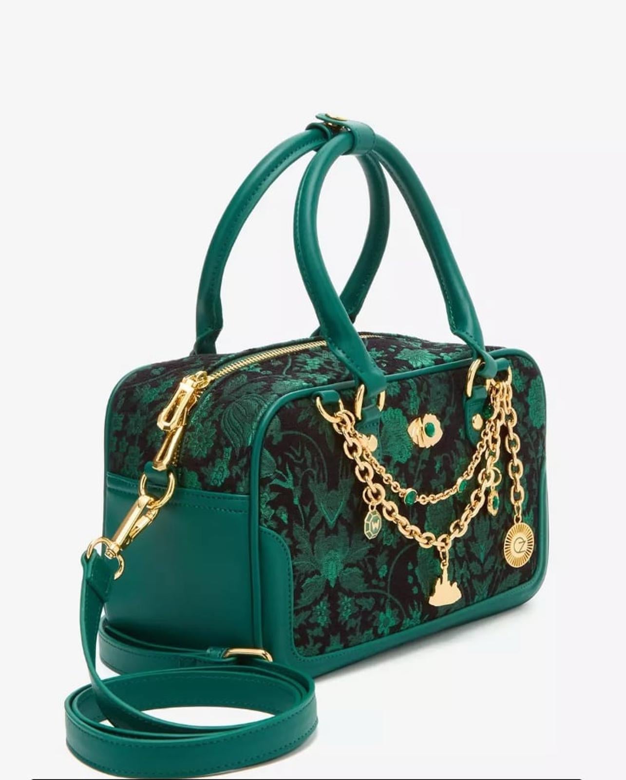 Wicked Oz Green Floral Handbag with Bag Chain NWT