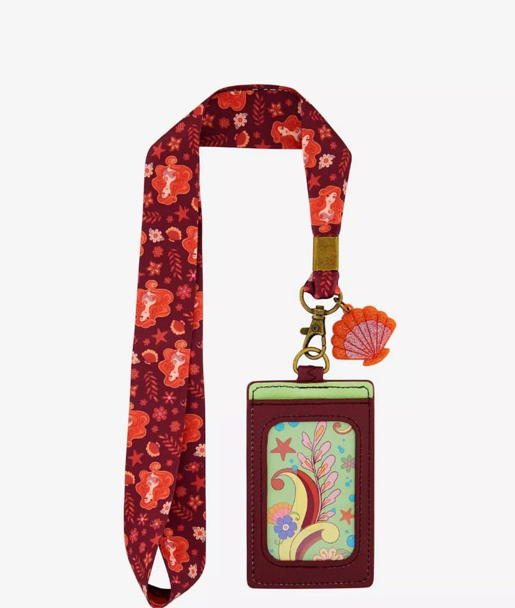 Disney The Little Mermaid Ariel Red Floral Lanyard NWT