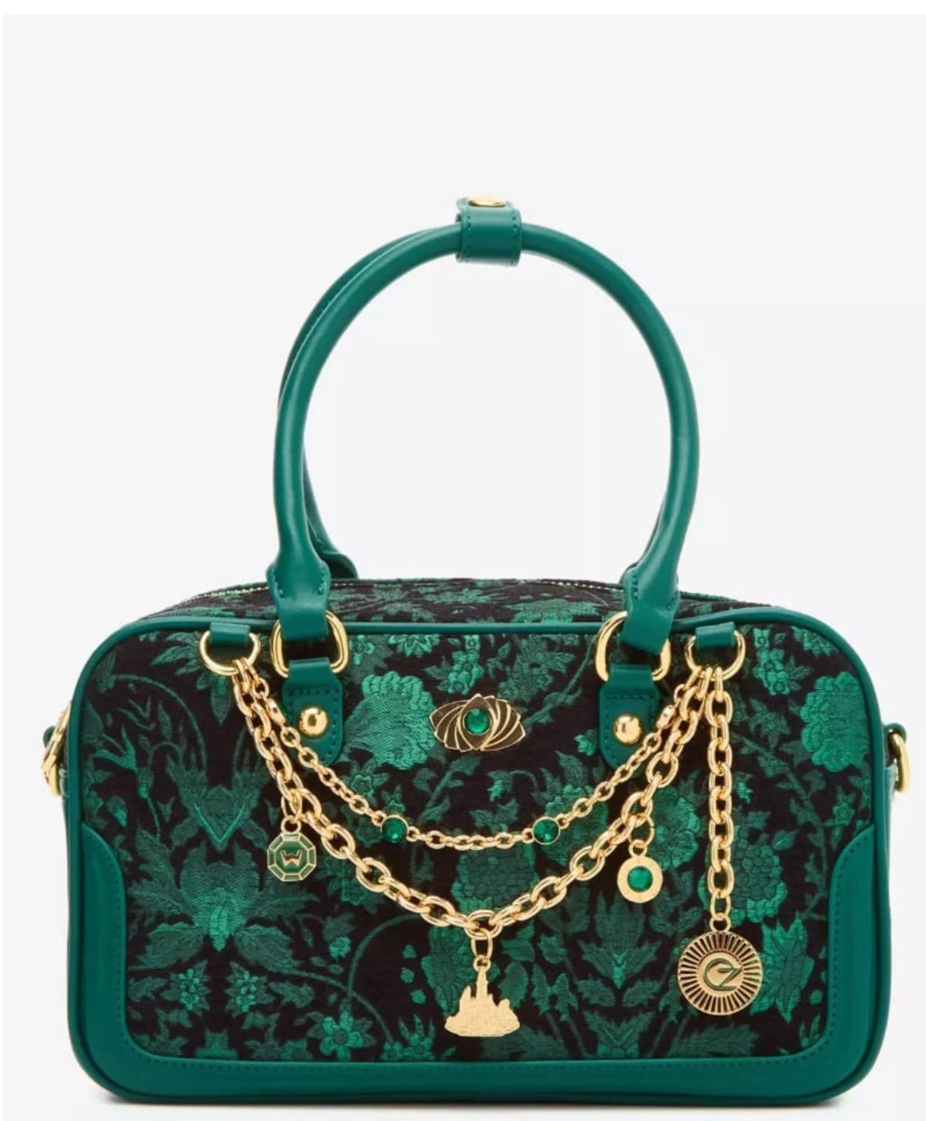 Wicked Oz Green Floral Handbag with Bag Chain NWT