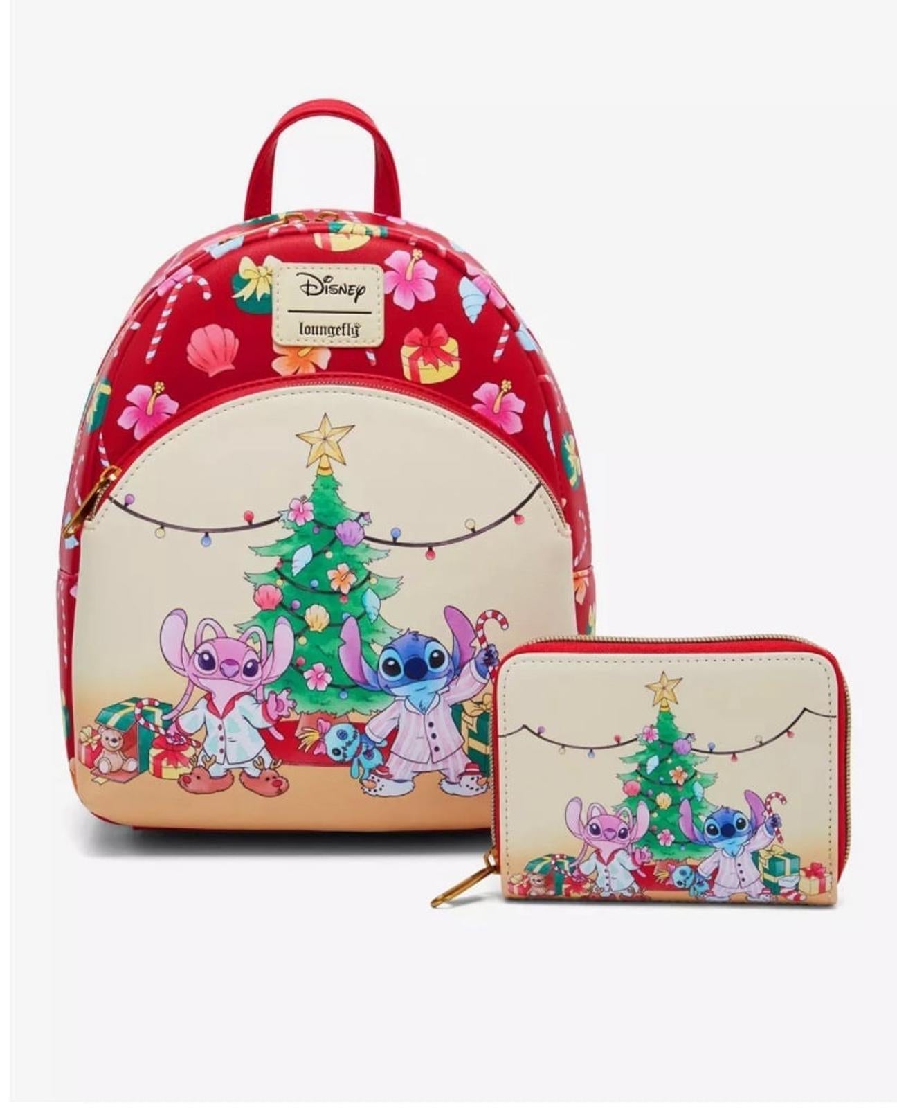Loungefly Disney Stitch & Angel Holiday Tree Mini Backpack & WALLET SET NWT