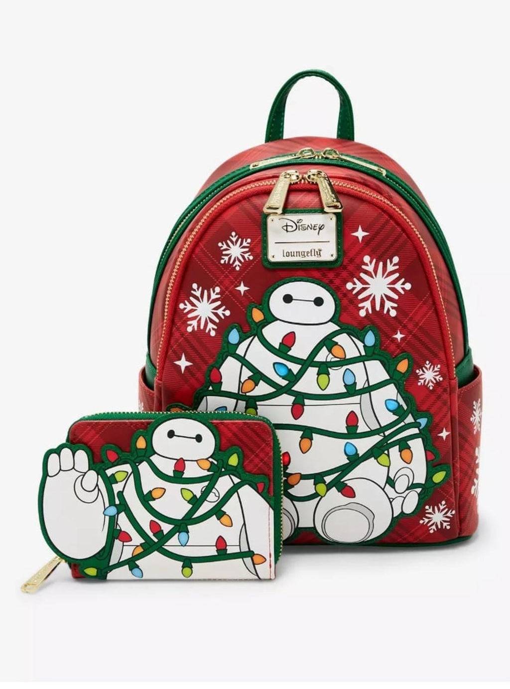Loungefly Disney Big Hero 6 Baymax Holiday Plaid Light-Up Mini Backpack & Wallet