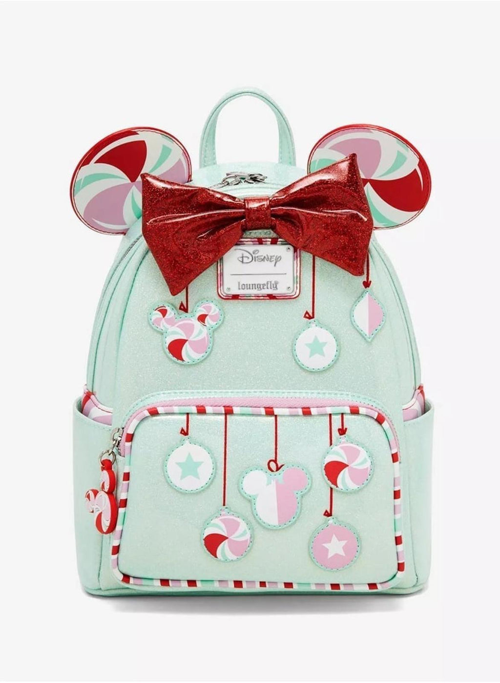 Loungefly Disney Minnie Mouse Peppermint Ornament Ears Mini Backpack NWT