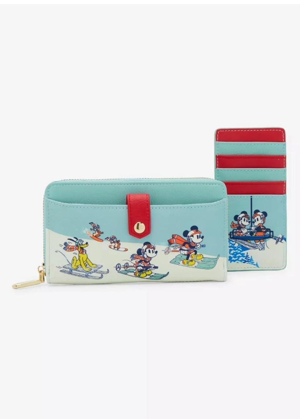 Our Universe Disney Mickey Mouse & Friends Skiing Zip Wallet with Cardholder NWT