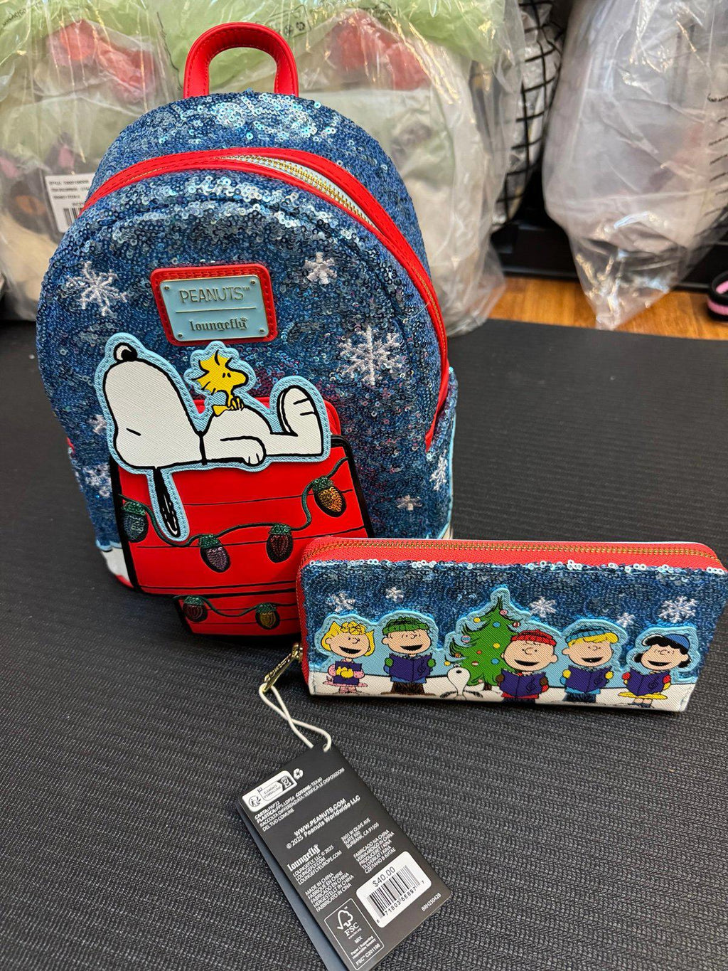 Loungefly Peanuts Snoopy Holiday Sequin Mini Backpack