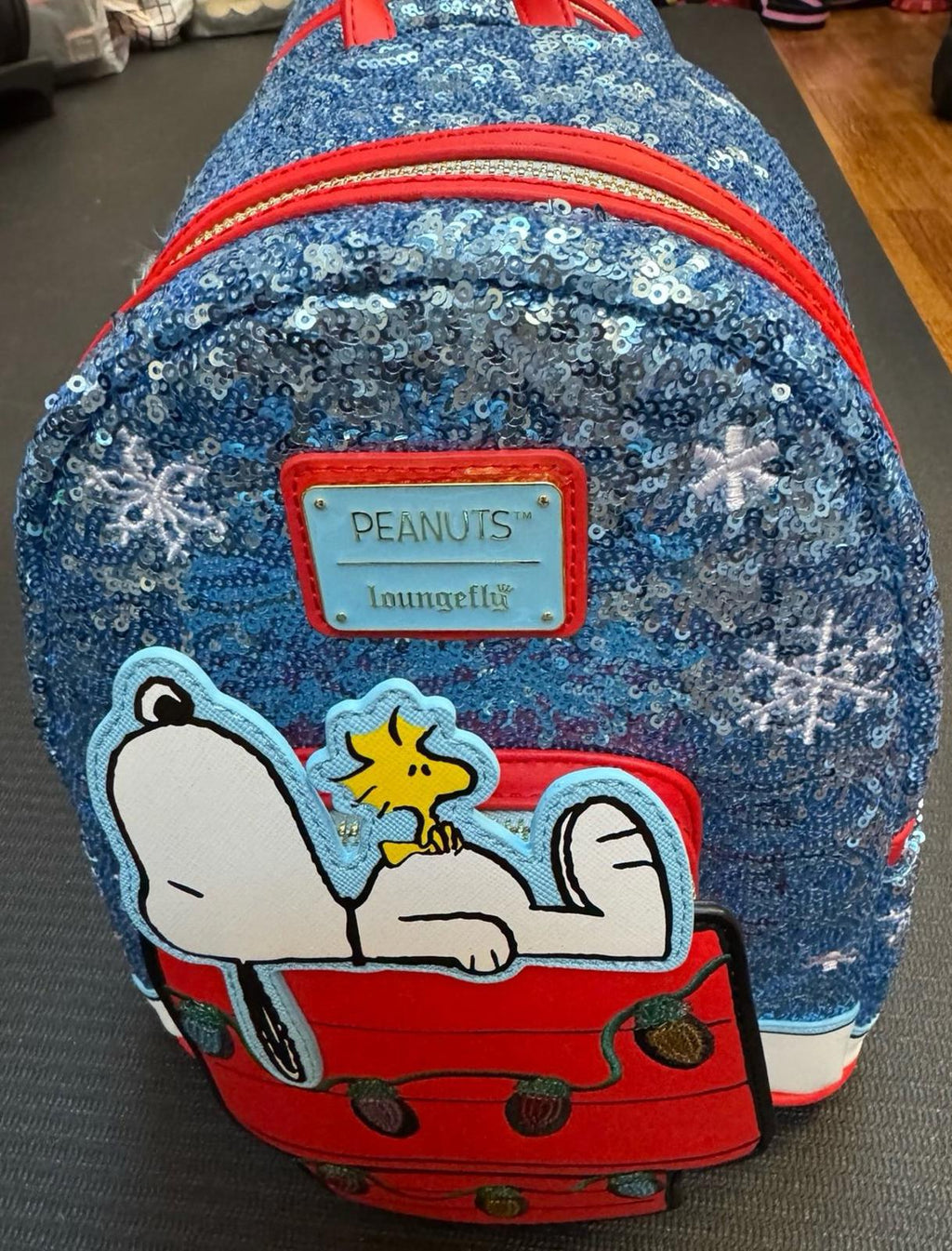 Loungefly Peanuts Snoopy Holiday Sequin Mini Backpack