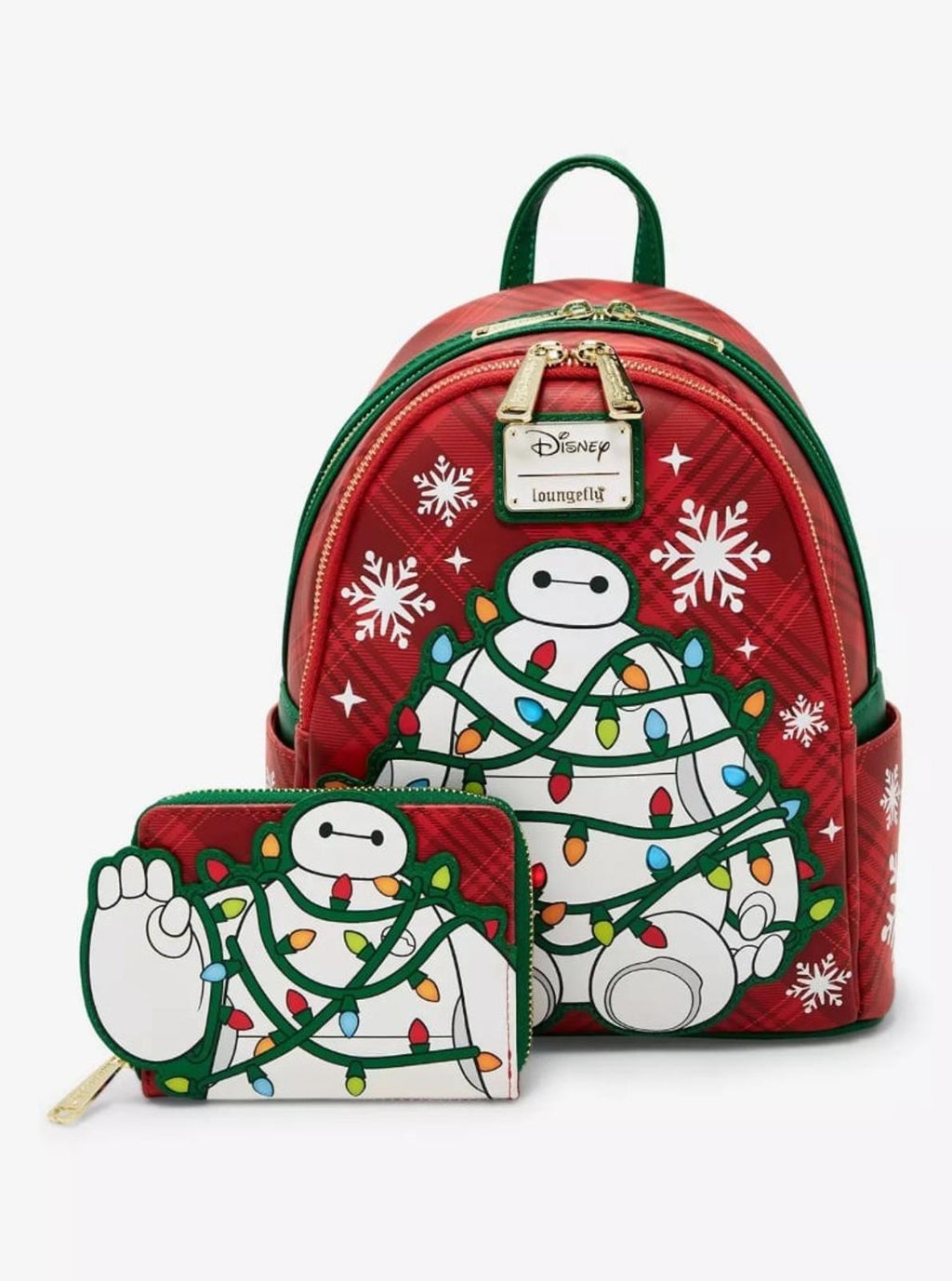 Loungefly Disney Big Hero 6 Baymax Holiday Plaid Light-Up Mini Backpack & Wallet